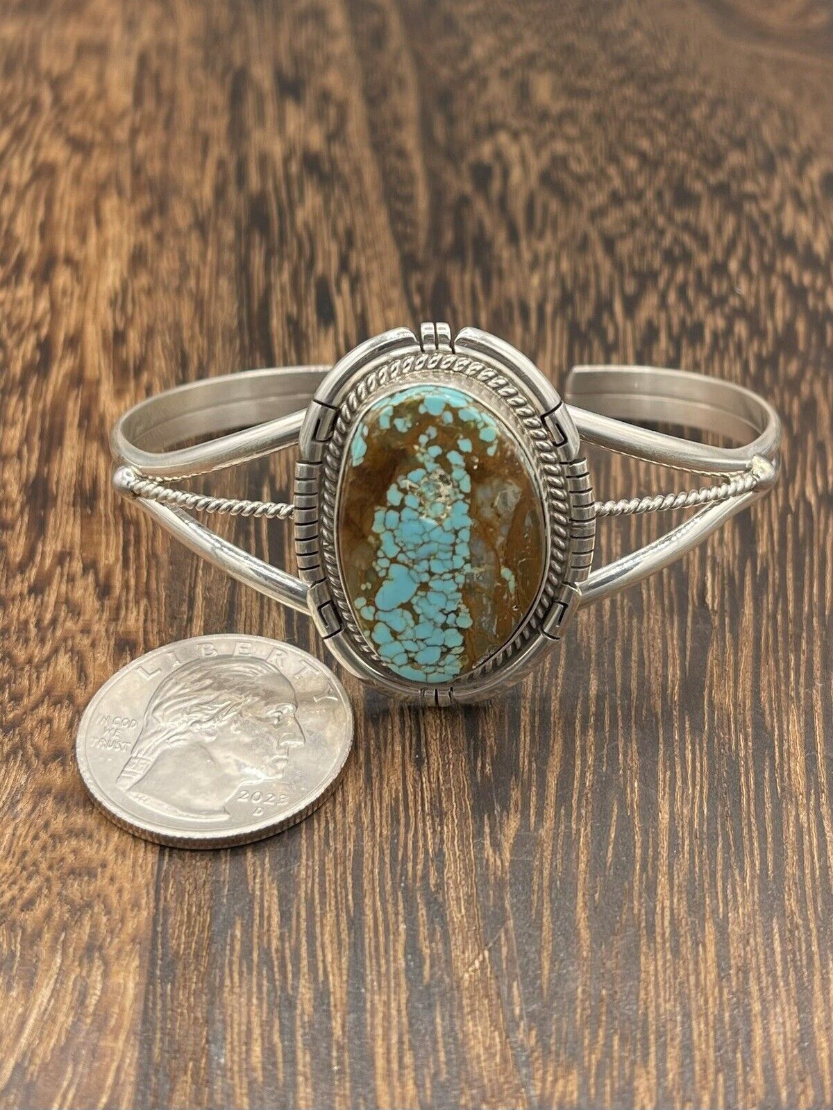 Native American Sterling Silver Navajo Handmade Natural Turquoise Cuff Bracelet