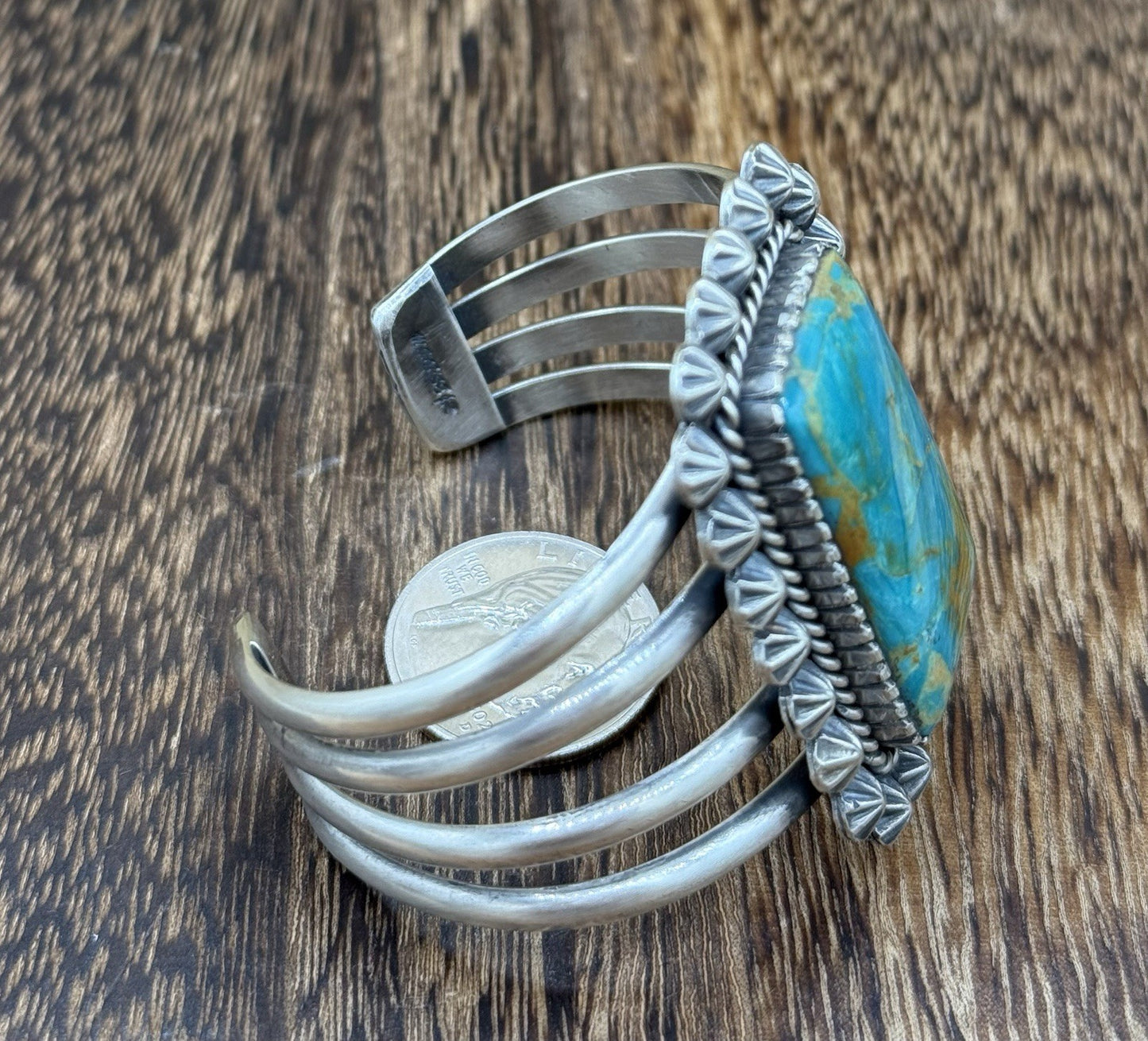Native Navajo Handmade Sterling Silver Royston Turquoise Old Look Cuff Bracelet