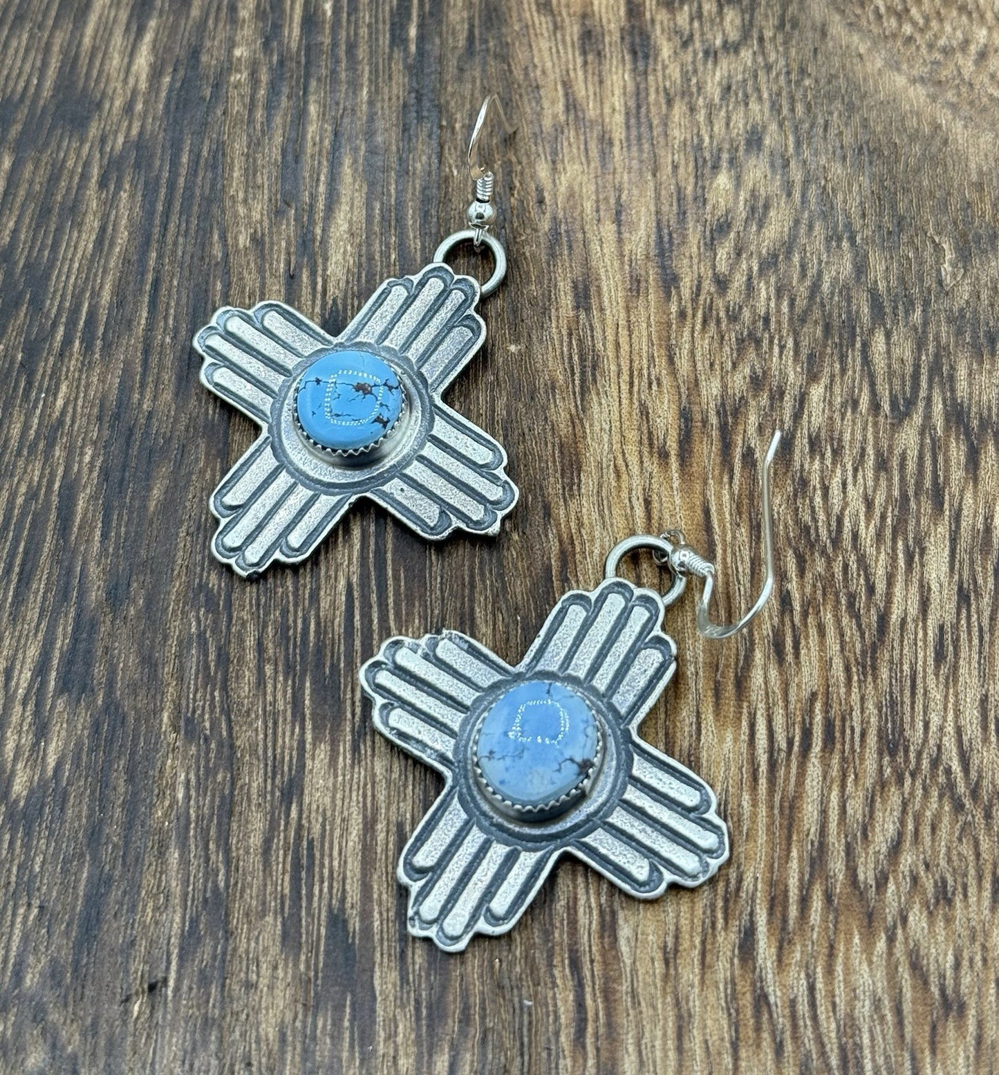 Navajo Handmade Sterling Silver Zia Golden Hills Turquoise Earrings Kevin Billah