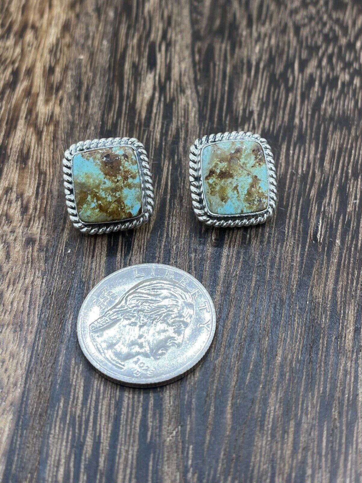 Navajo Handmade Sterling Silver Sonoran Turquoise Post Stud Earrings Byron Begay