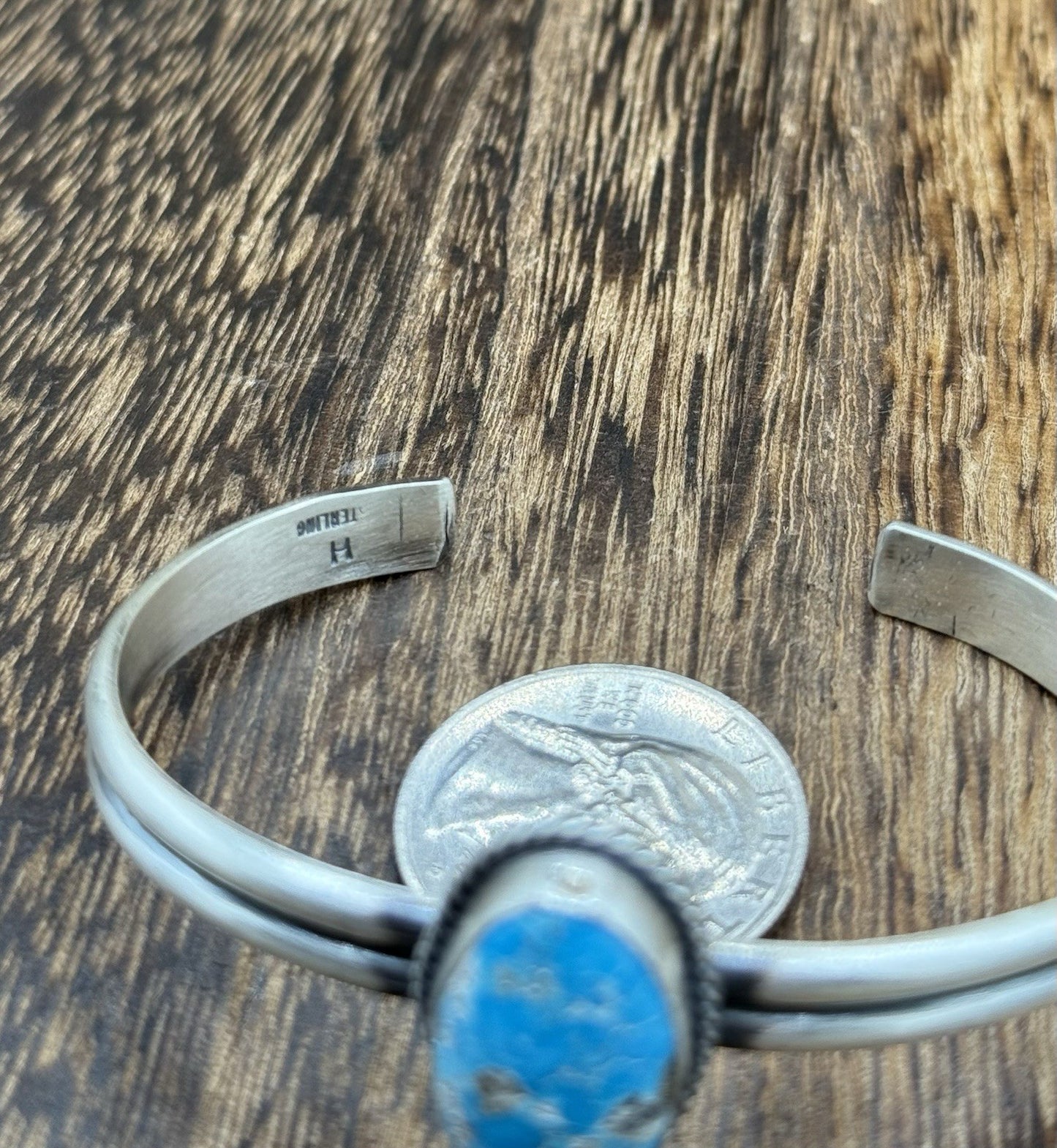 Navajo Handmade Sterling Silver Blue Glacier Turquoise Stacker Cuff Bracelet