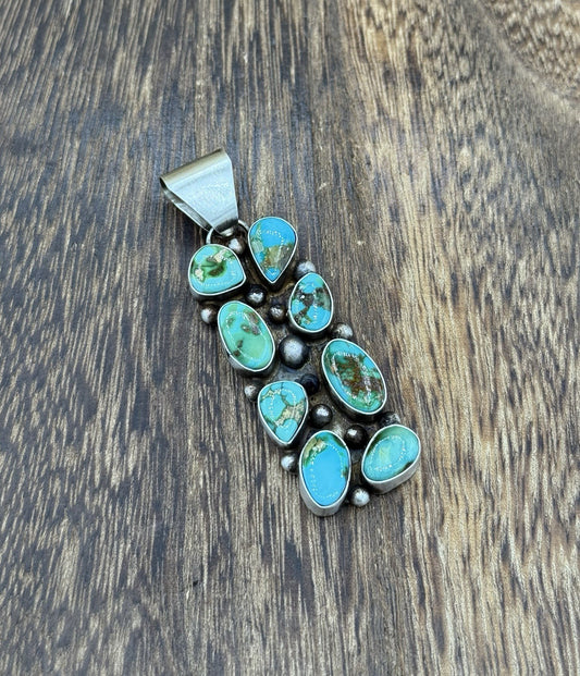 Navajo Handmade Sterling Silver Sonoran Gold Turquoise Cluster Drop Pendant