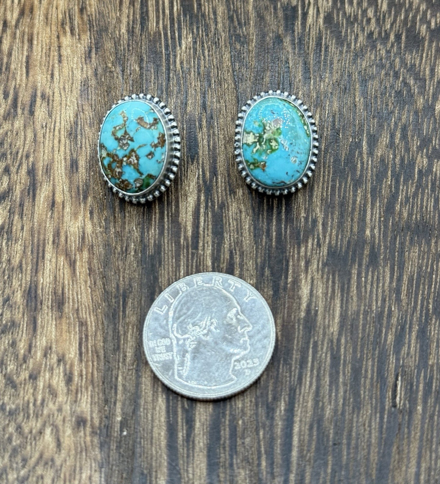 Navajo Handmade Sterling Silver Sonoran Gold Turquoise Post Stud Earrings