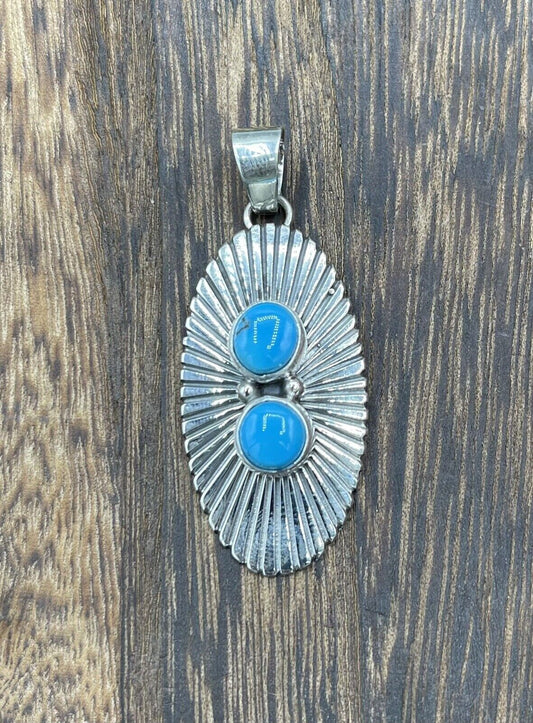 Native American Sterling Navajo Handmade Sleeping Beauty Turquoise Pendant