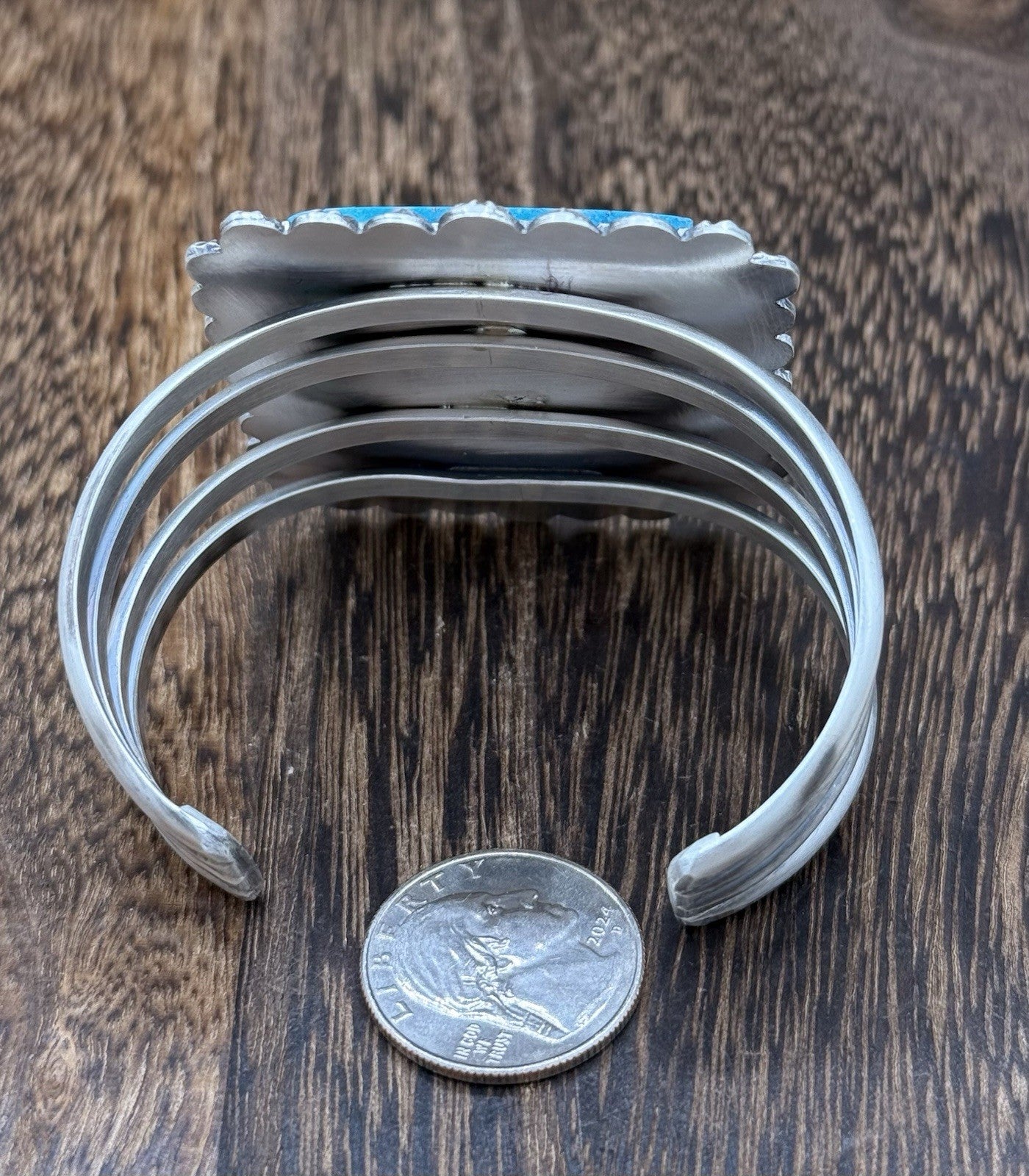 Native Navajo Handmade Sterling Silver Morenci Turquoise Old Look Cuff Bracelet