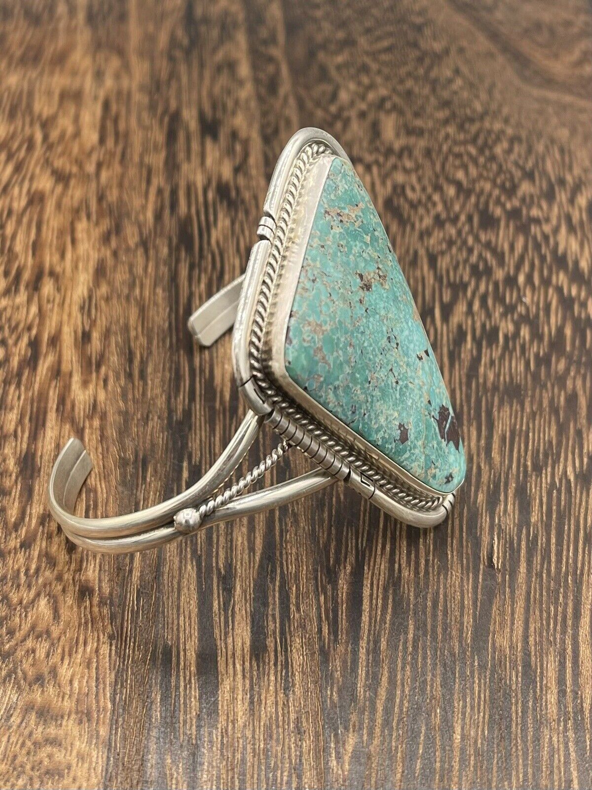 Native American Sterling Silver Navajo Handmade Kingman Turquoise Cuff Bracelet