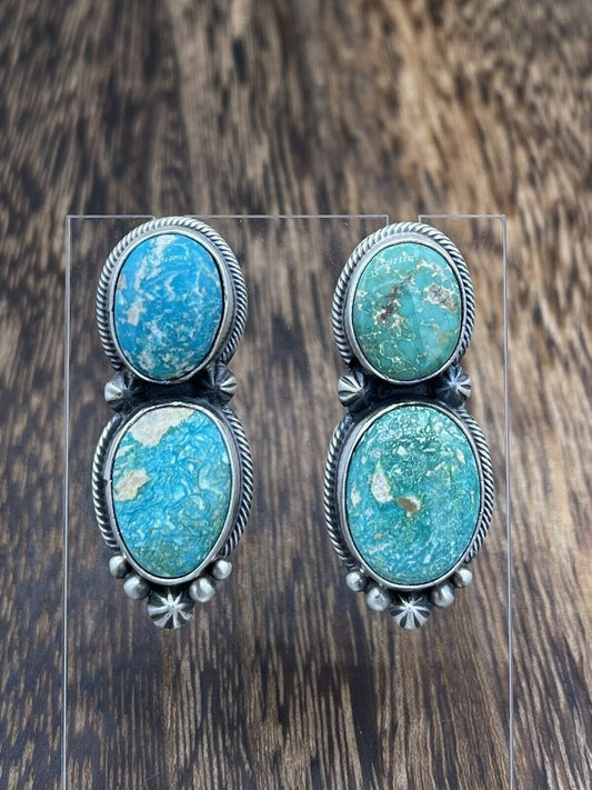 Native American Navajo Handmade Silver Sonoran Bella Turquoise Post Earrings