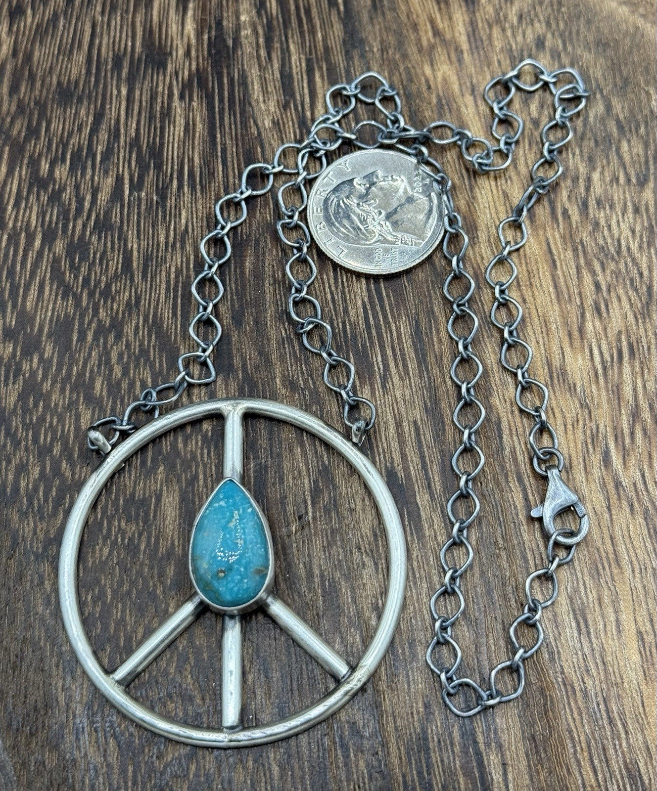 Native American Navajo handmade Sterling Silver Turquoise Peace Hippie Necklace