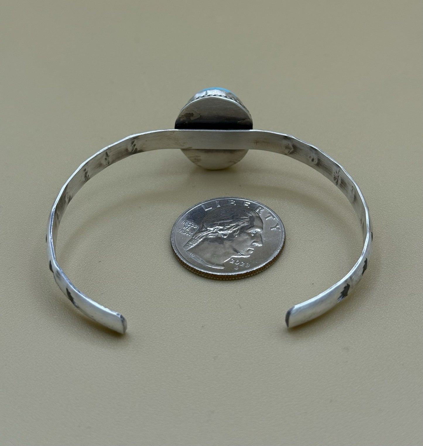 Native Navajo Handmade Sterling Silver Kingman Turquoise Stacker Cuff Bracelet