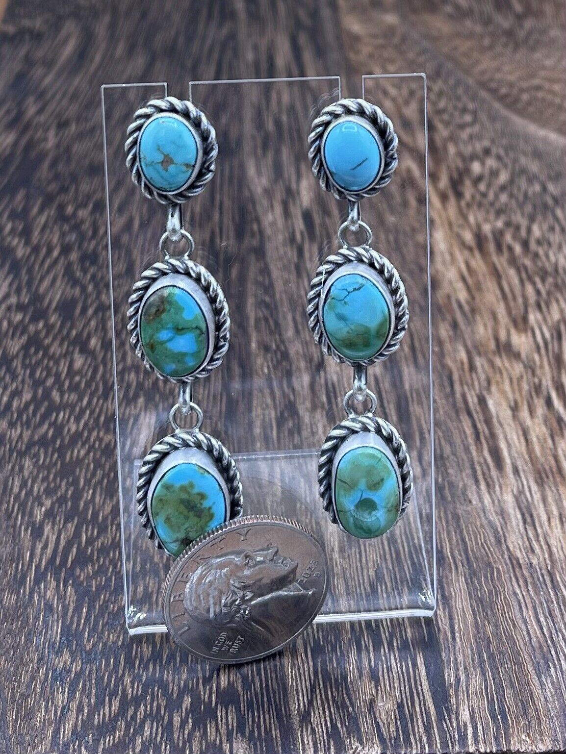 Native American Navajo Handmade Sterling Silver Turquoise Post Dangle Earrings