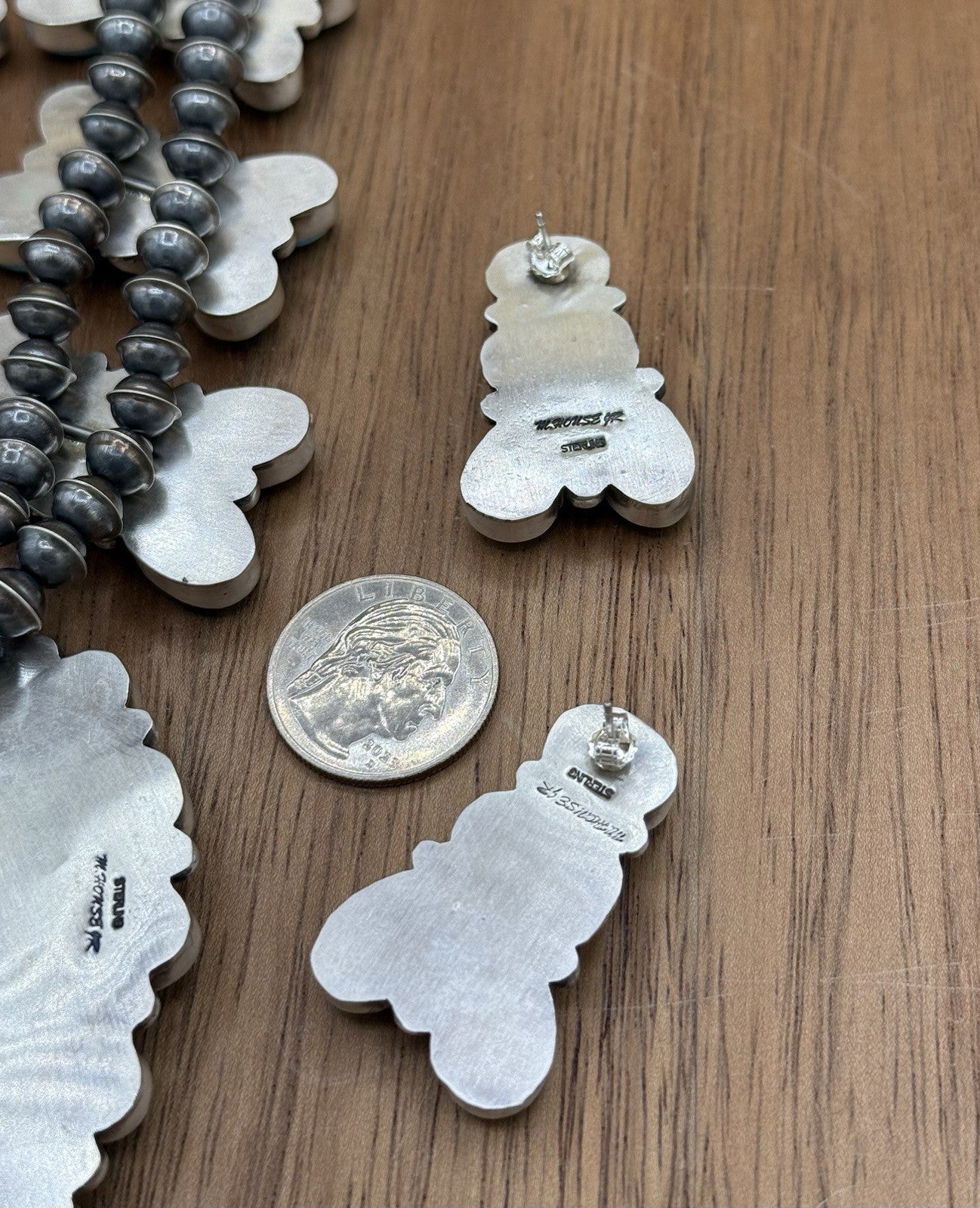 Navajo Handmade Sterling Silver Blue Ridge Turquoise Squash Blossom Necklace