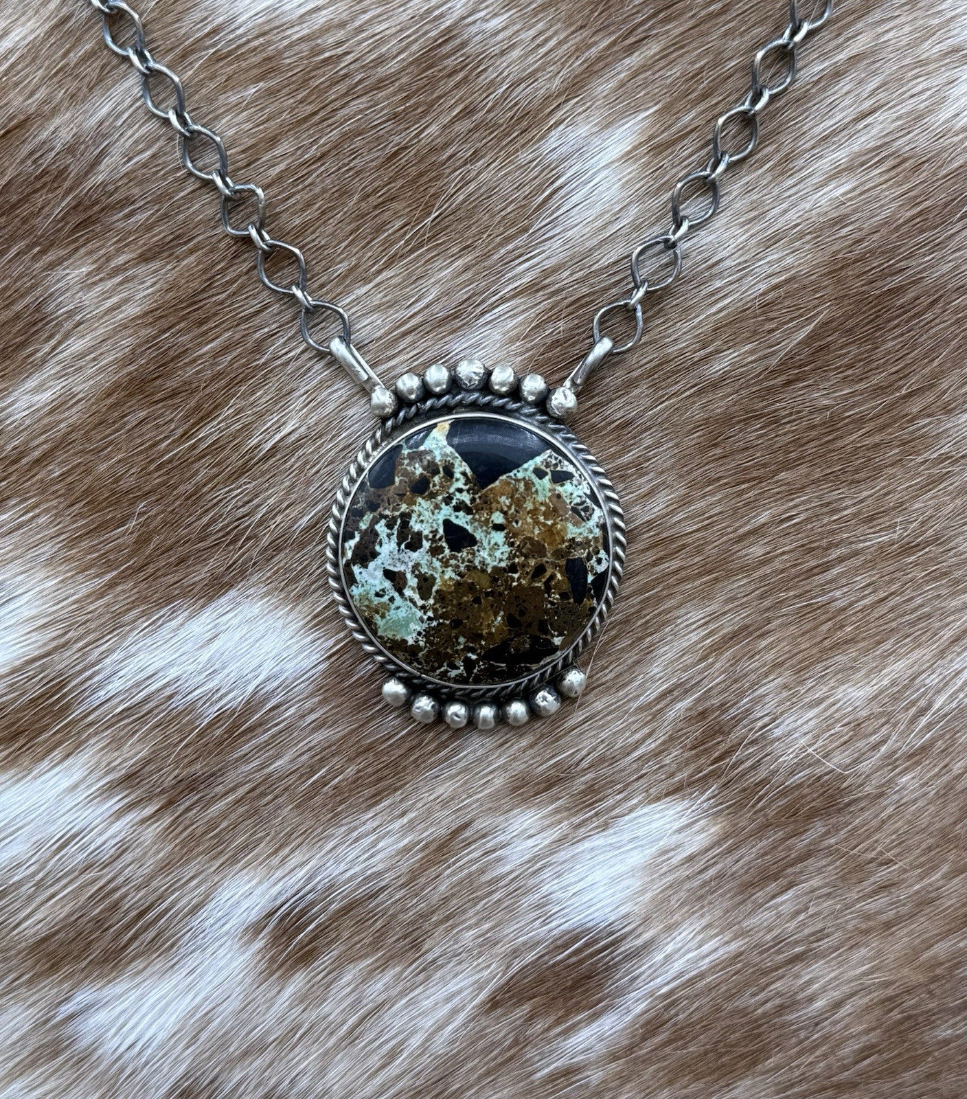 Native Navajo Handmade Sterling Silver Blackjack Turquoise Bar Necklace 18”