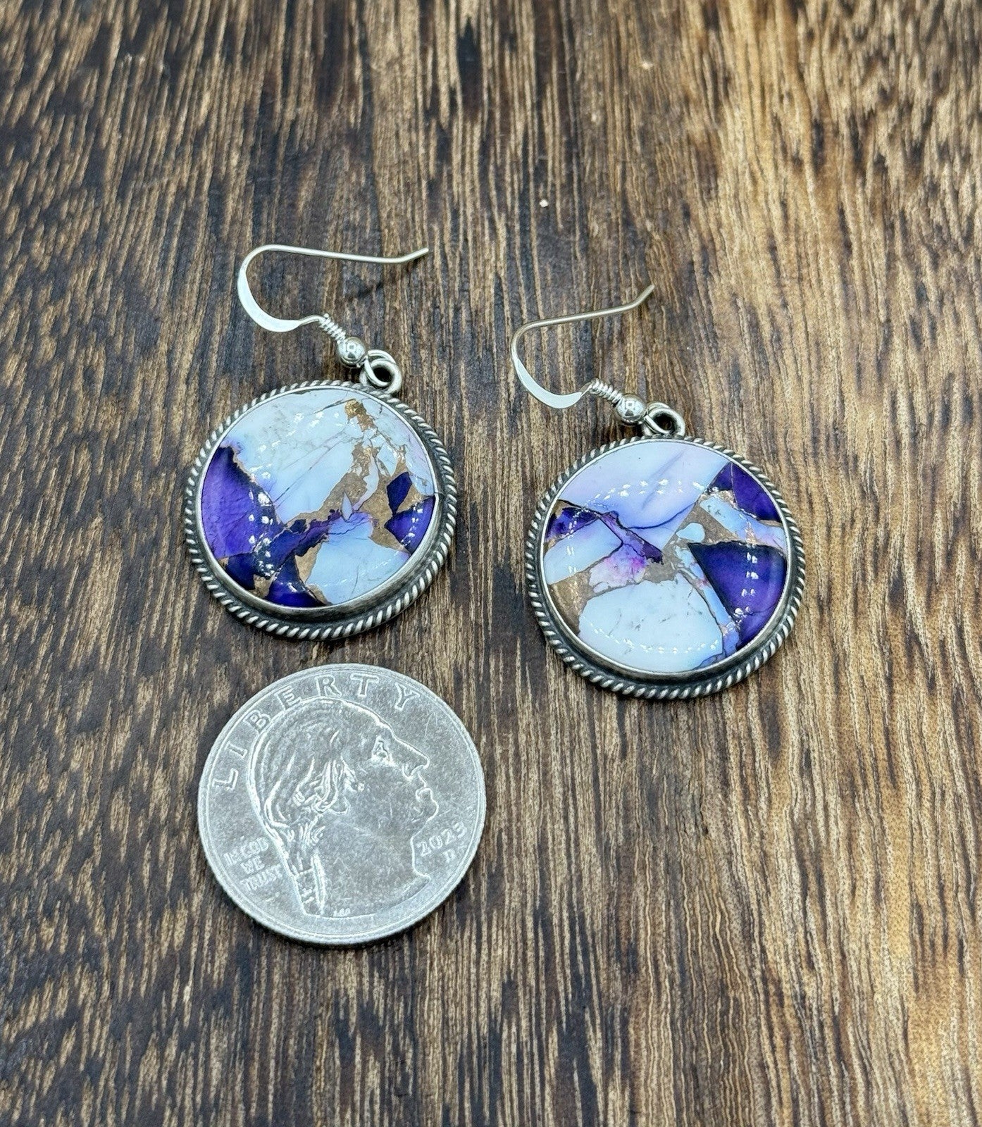 Navajo Handmade Sterling Silver Violet Rose Dahlia Dangle Drop Earrings Byron B.