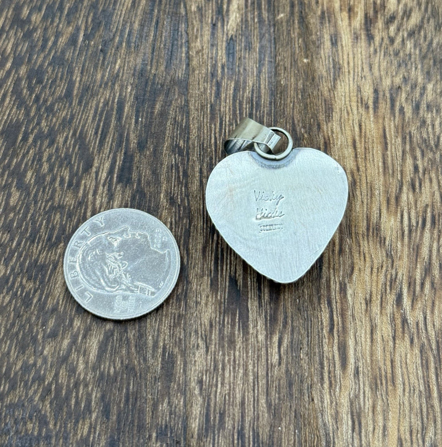 Navajo Handmade Sterling Silver Red Spiny Oyster Shell Heart Shaped Pendant