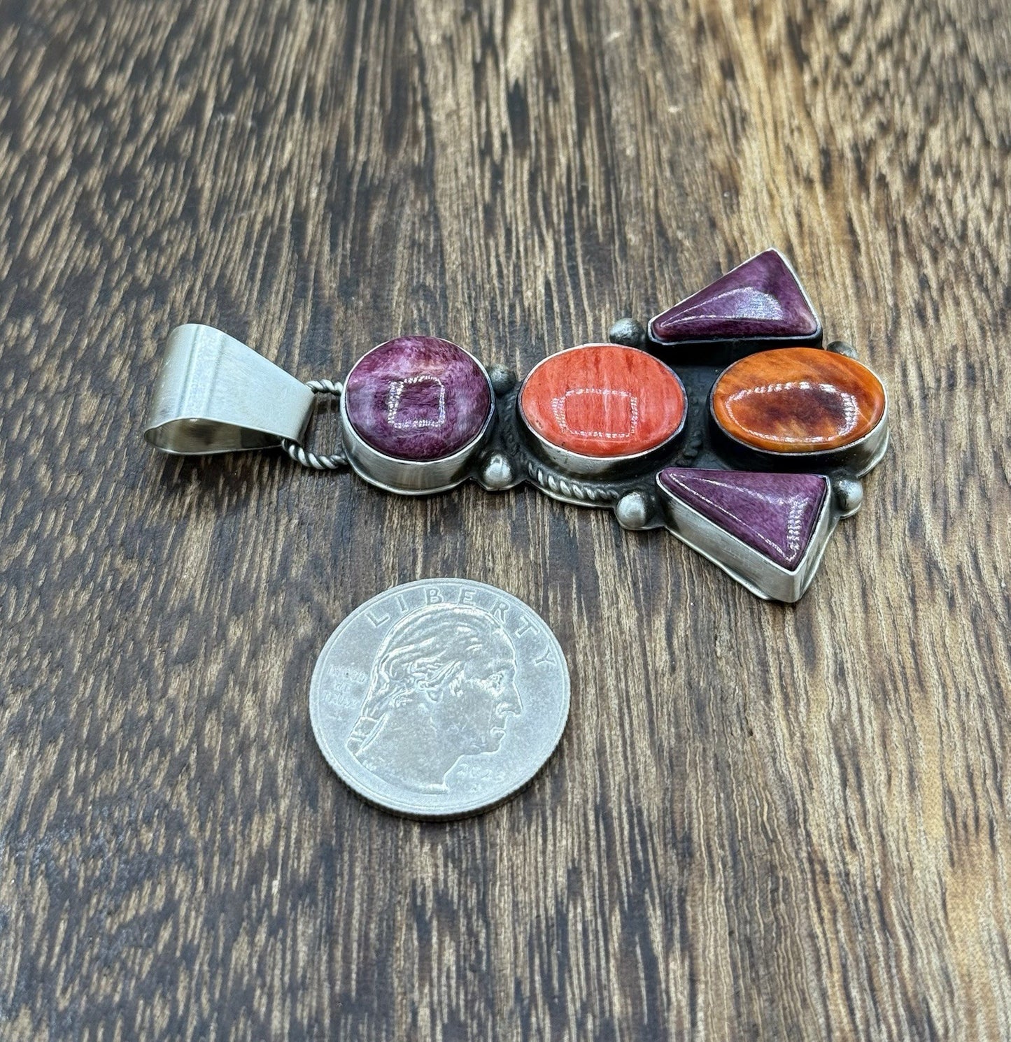 Native Navajo Handmade Sterling Silver Multi Spiny Oyster Shell Cluster Pendant