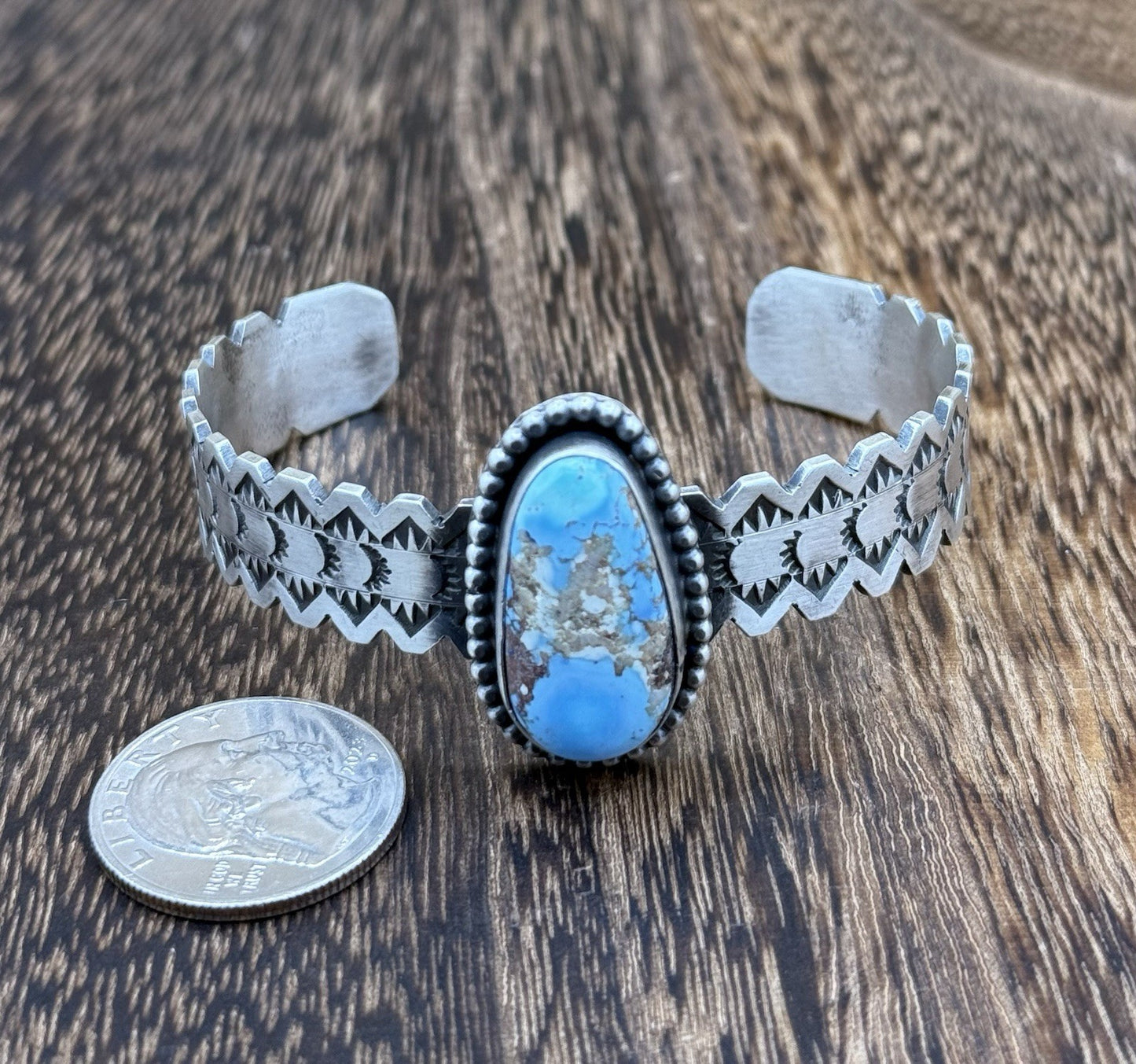Navajo Handmade Sterling Silver Golden Hills Turquoise Stacker Cuff Bracelet