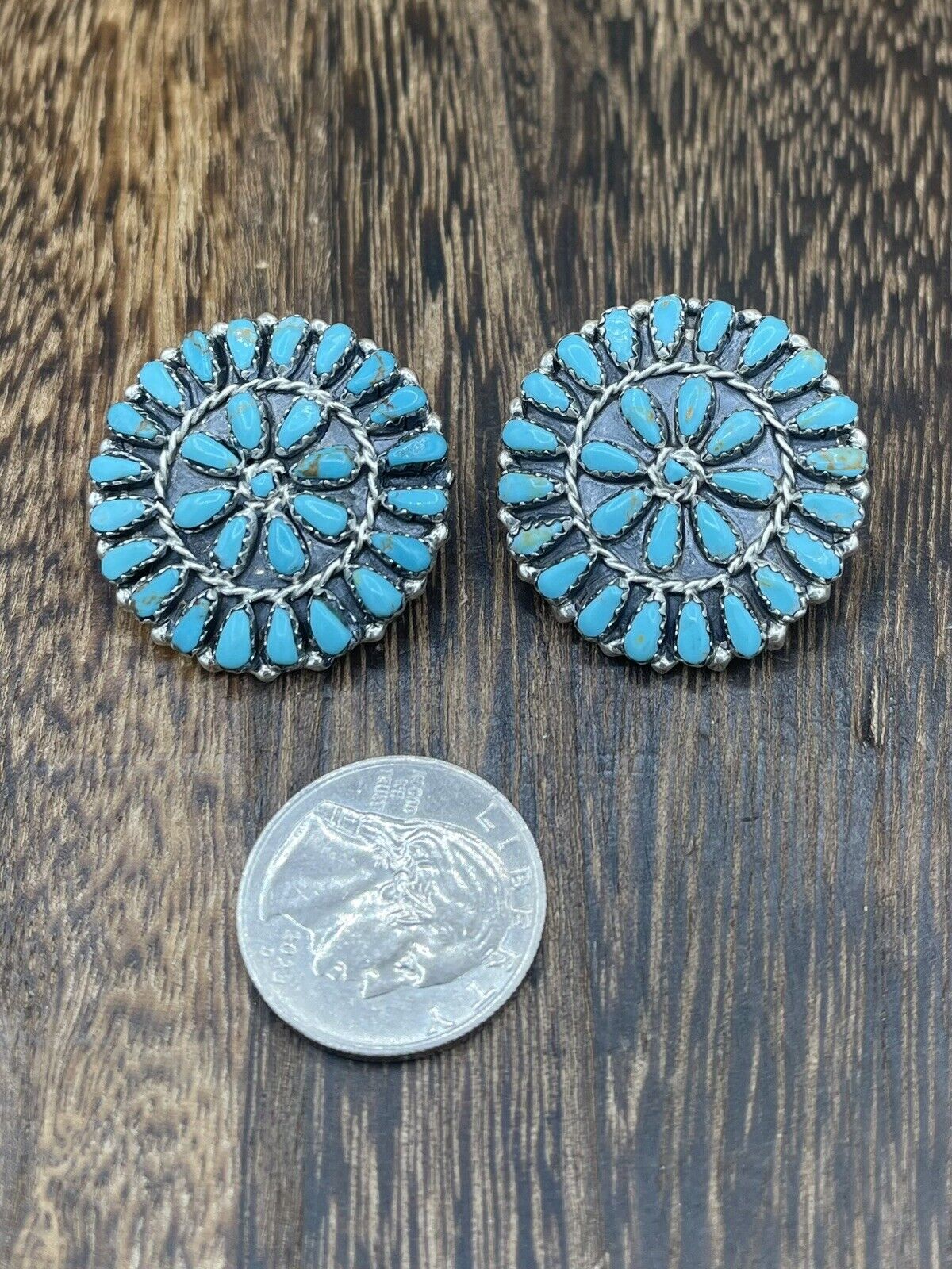 Native American Navajo Handmade Sterling Silver Turquoise Cluster Post earrings