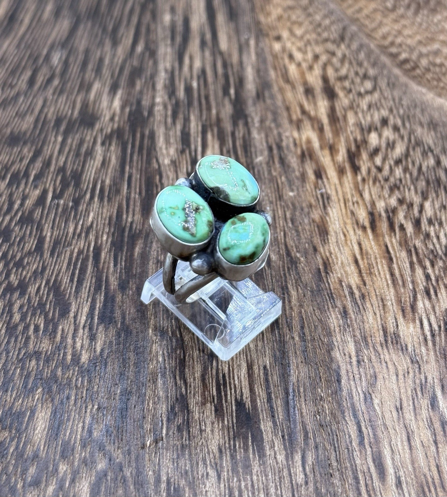 Navajo Handmade Sterling Silver Sonoran Gold Turquoise Cluster Ring Size 9