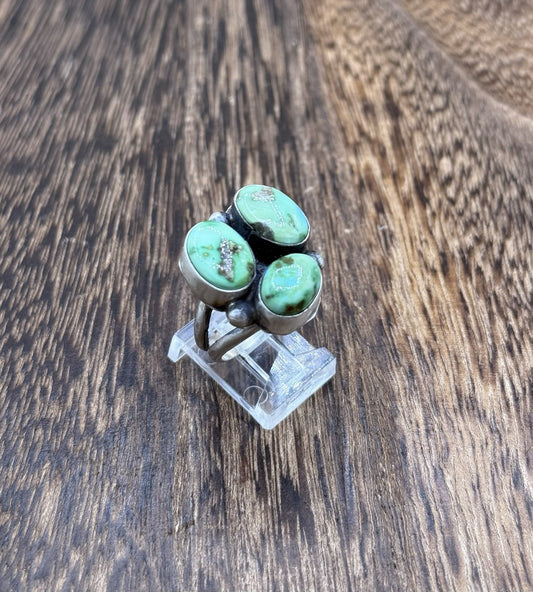 Navajo Handmade Sterling Silver Sonoran Gold Turquoise Cluster Ring Size 9