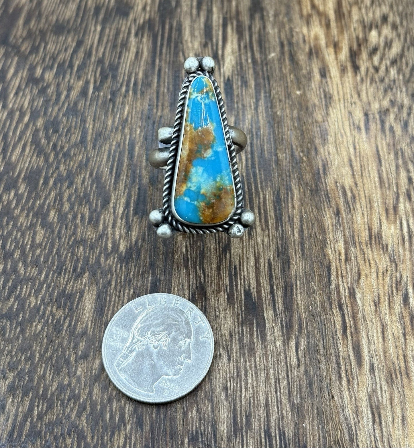 Navajo Handmade Sterling Silver Royston Turquoise Adjustable Ring Size 8 To 10