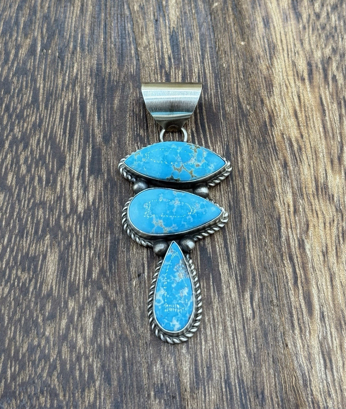 Native Navajo Handmade Sterling Silver Blue Bird Turquoise Cluster Drop Pendant
