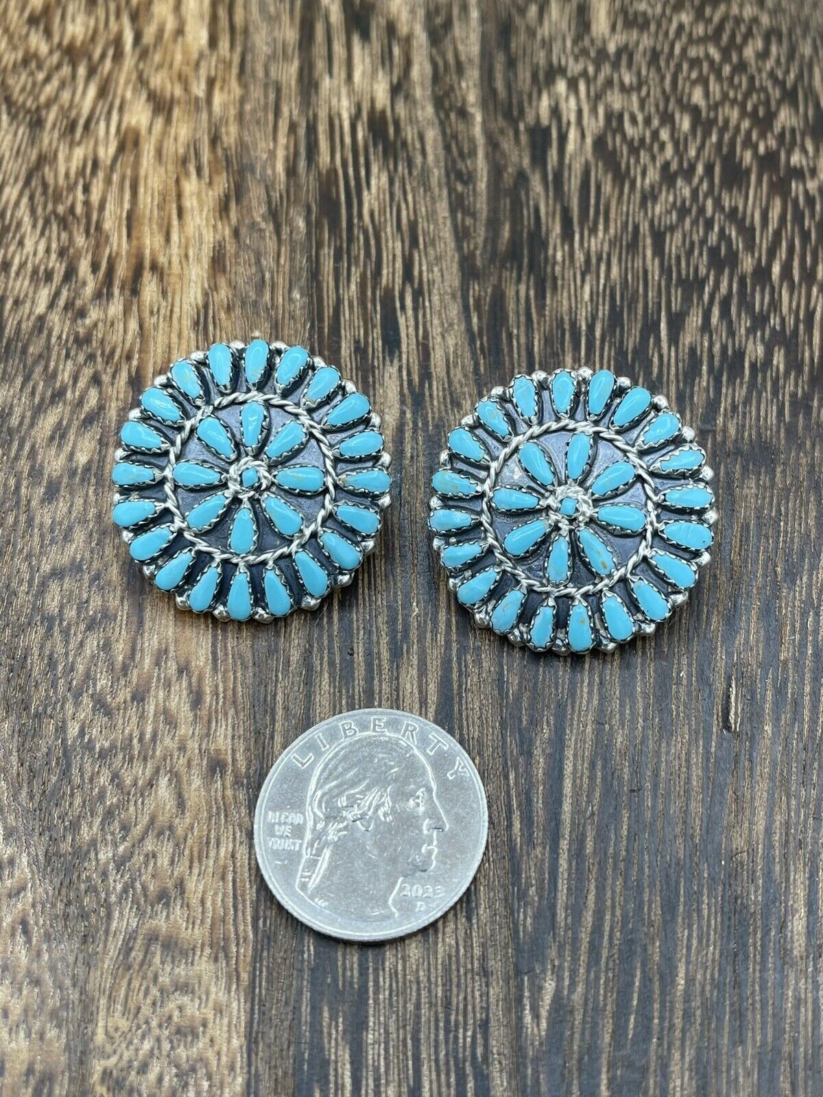 Native American Navajo Handmade Sterling Silver Turquoise Cluster Post earrings