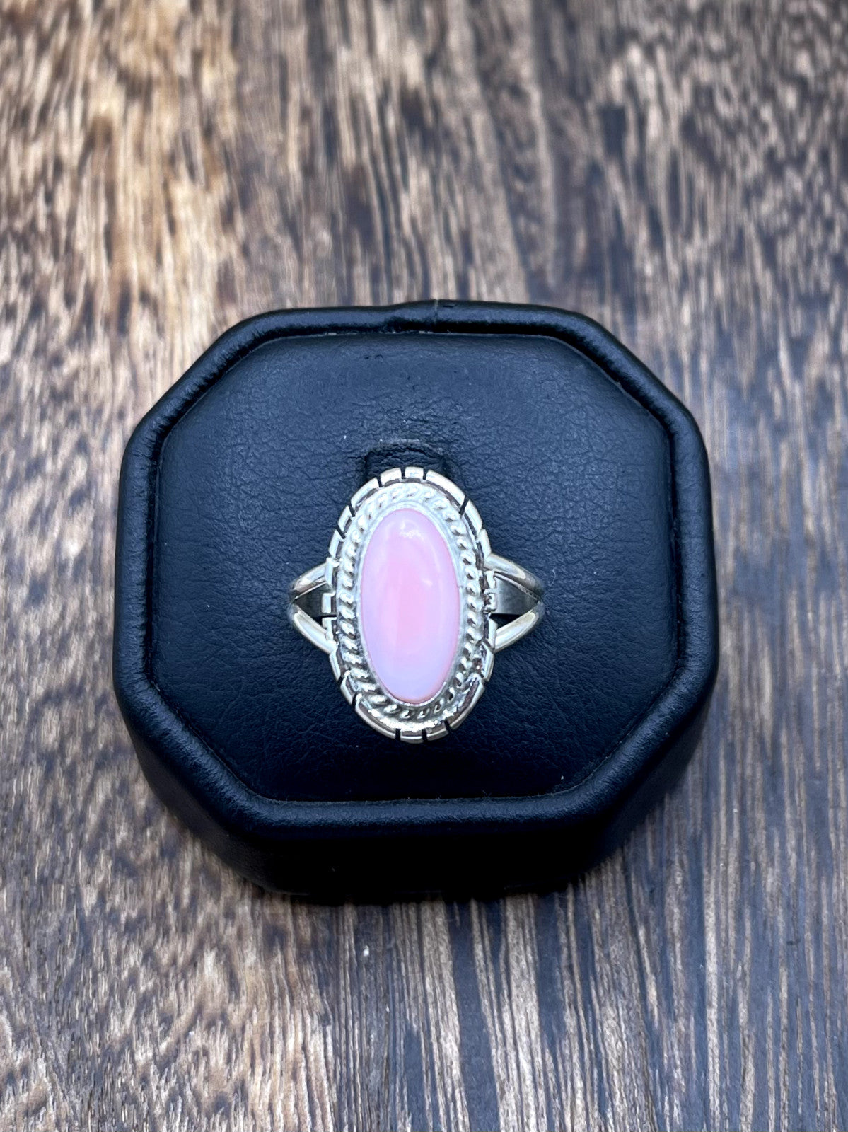 Navajo Handmade Sterling Silver Pink Conch Shell Band Rings By Peggy Skeets