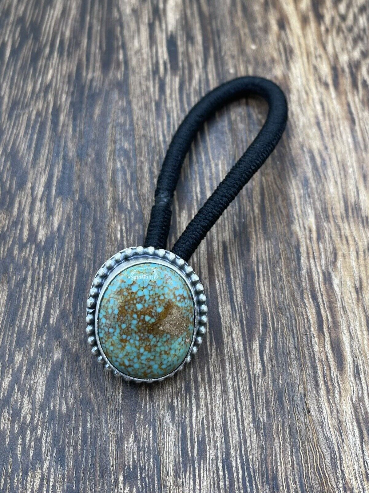 Native American Navajo Handmade Sterling Silver Turquoise Hair Tie Scott Skeets