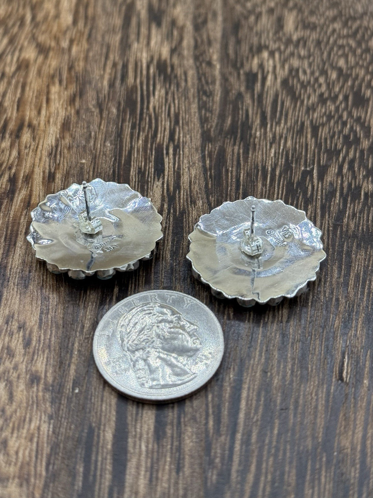 Native American Navajo Handmade Sterling Silver Turquoise Cluster Post earrings