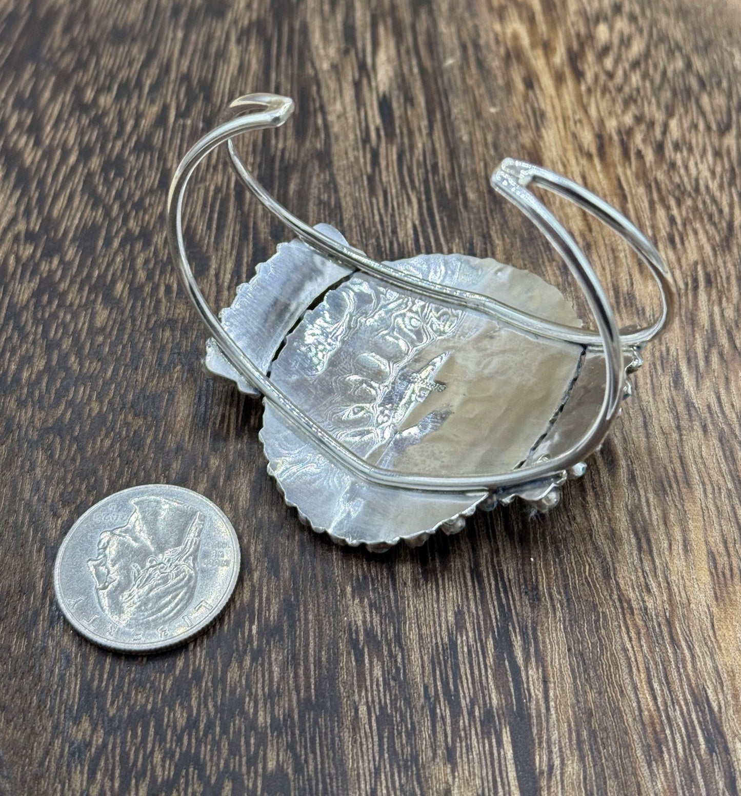 Native American Navajo Handmade Sterling Silver Turquoise Cluster Cuff Bracelet