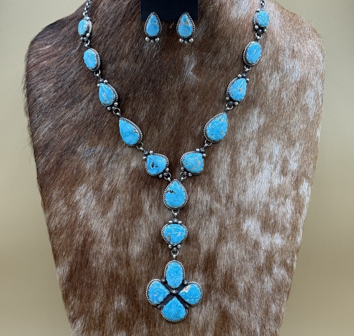 Native Navajo Handmade Sterling Silver Blue Bird Turquoise Y Lariat Necklace 24”