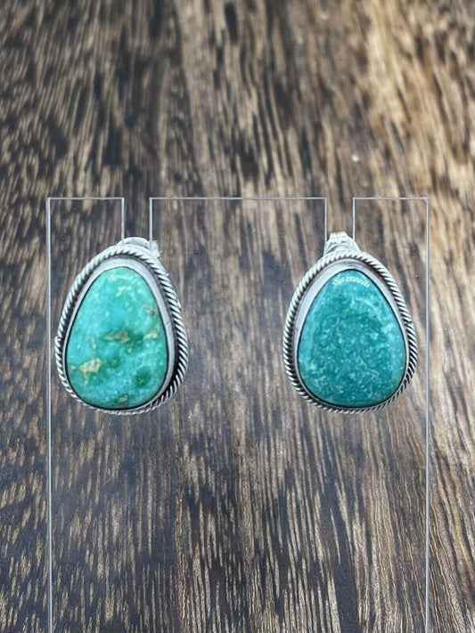 Native American Navajo Handmade Silver Sonoran Turquoise Post Stud Earrings