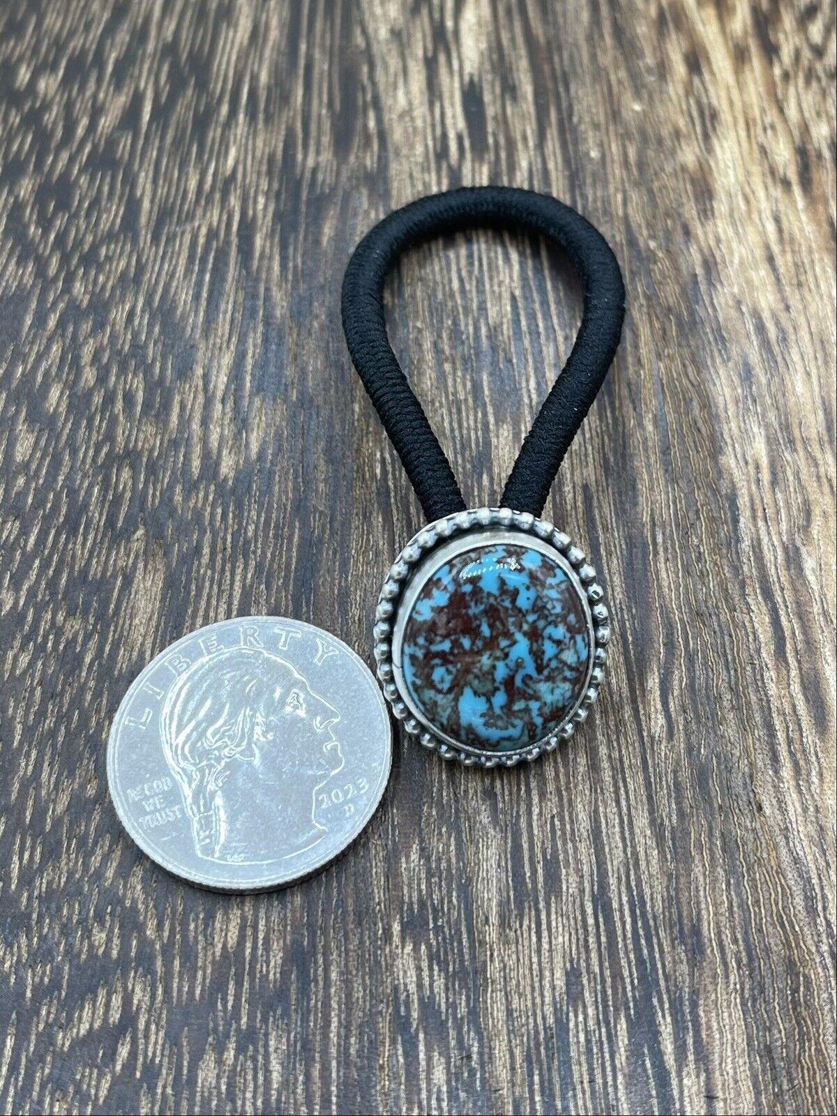 Native American Navajo Handmade Sterling Silver Turquoise Hair Tie Scott Skeets