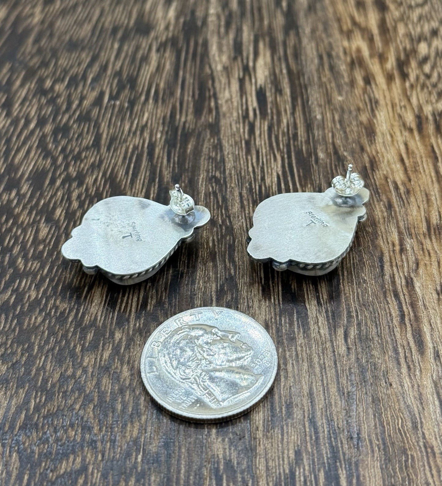 Navajo Handmade Sterling Silver Blackjack Turquoise Old Look Post Stud Earrings