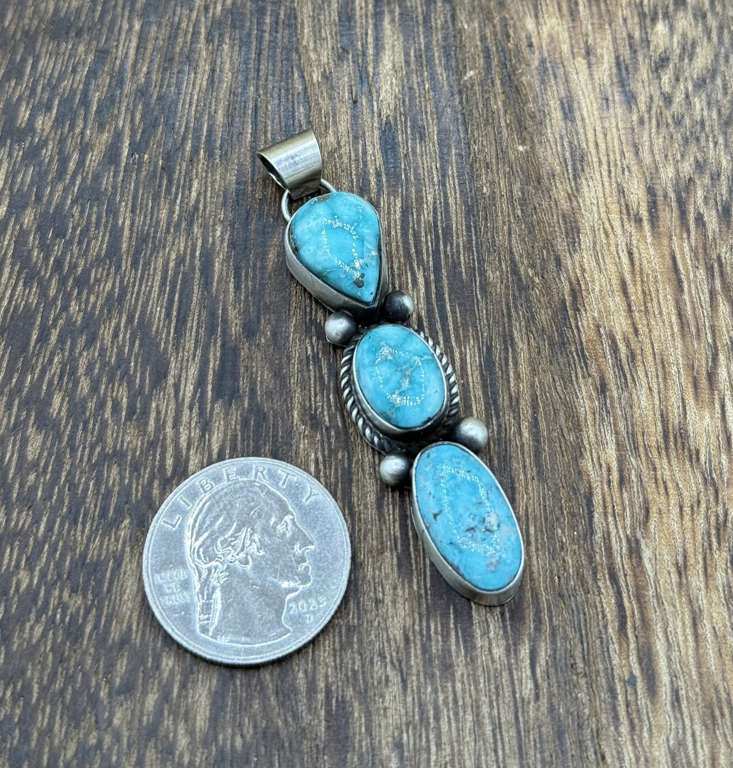 Navajo Handmade Sterling Silver White Water Turquoise Cluster Drop Pendant
