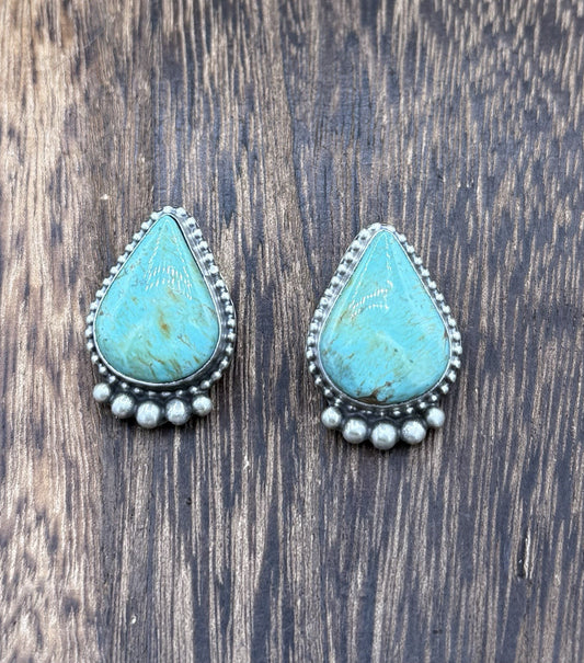 Native Navajo Handmade Sterling Silver Blue Glacier Turquoise Post Stud Earrings