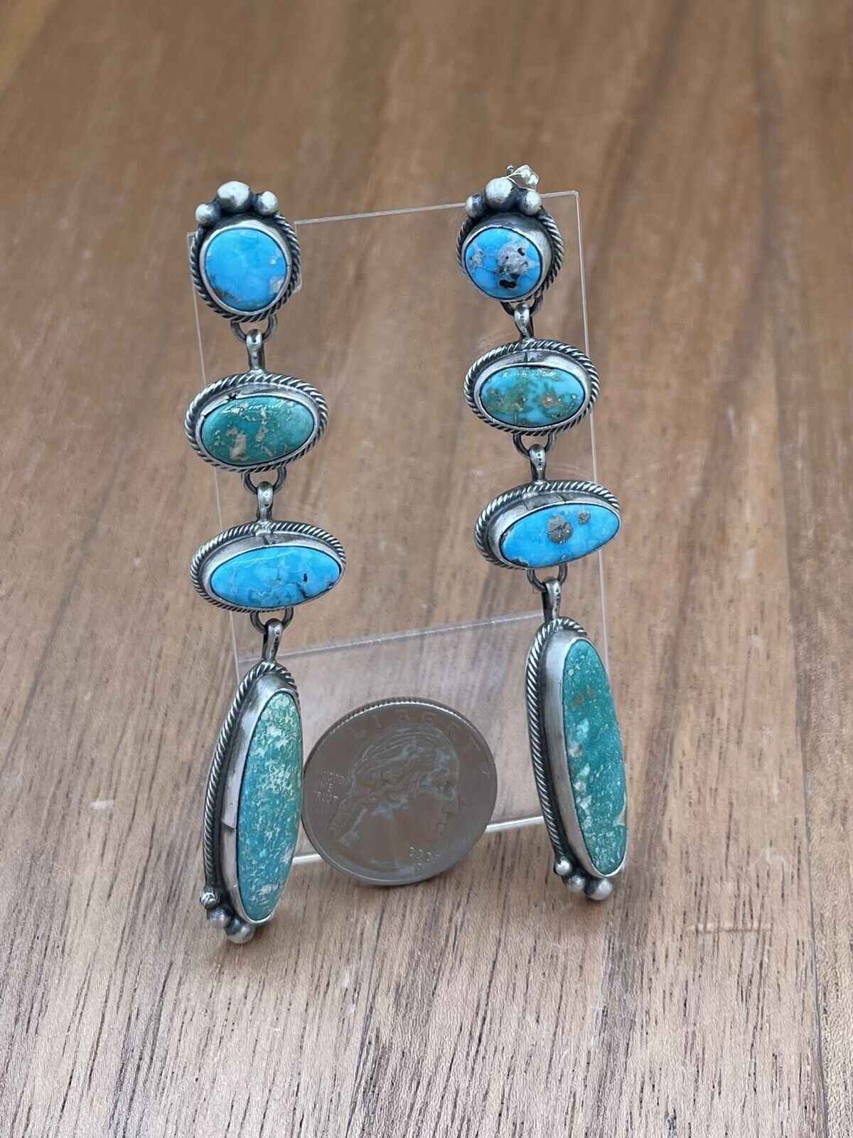 Native American Navajo Handmade Silver Sonoran Turquoise Post Dangle Earrings