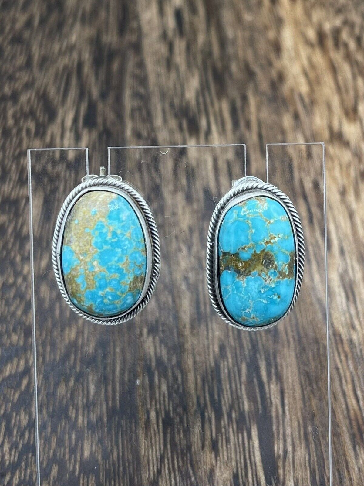 Native American Navajo Handmade Silver Kingman Turquoise Post Stud Earrings