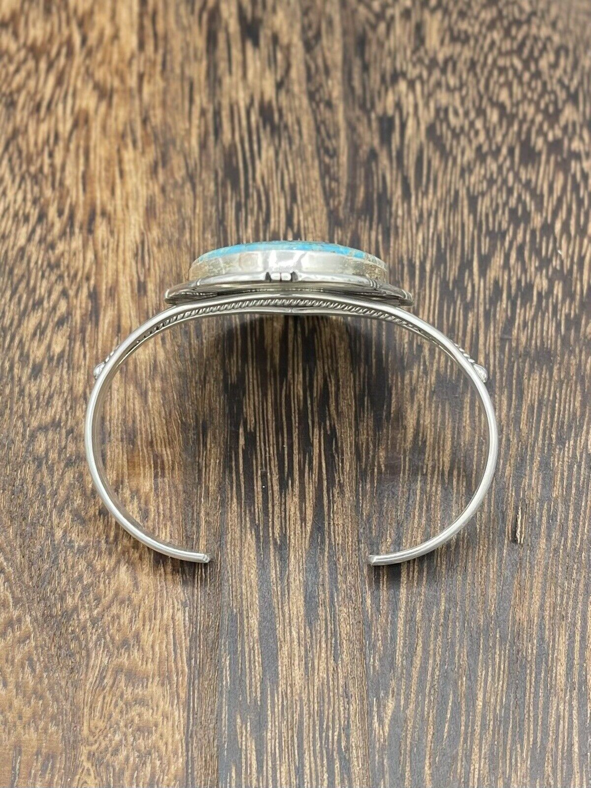 Native American Sterling Silver Navajo Handmade Kingman Turquoise Cuff Bracelet