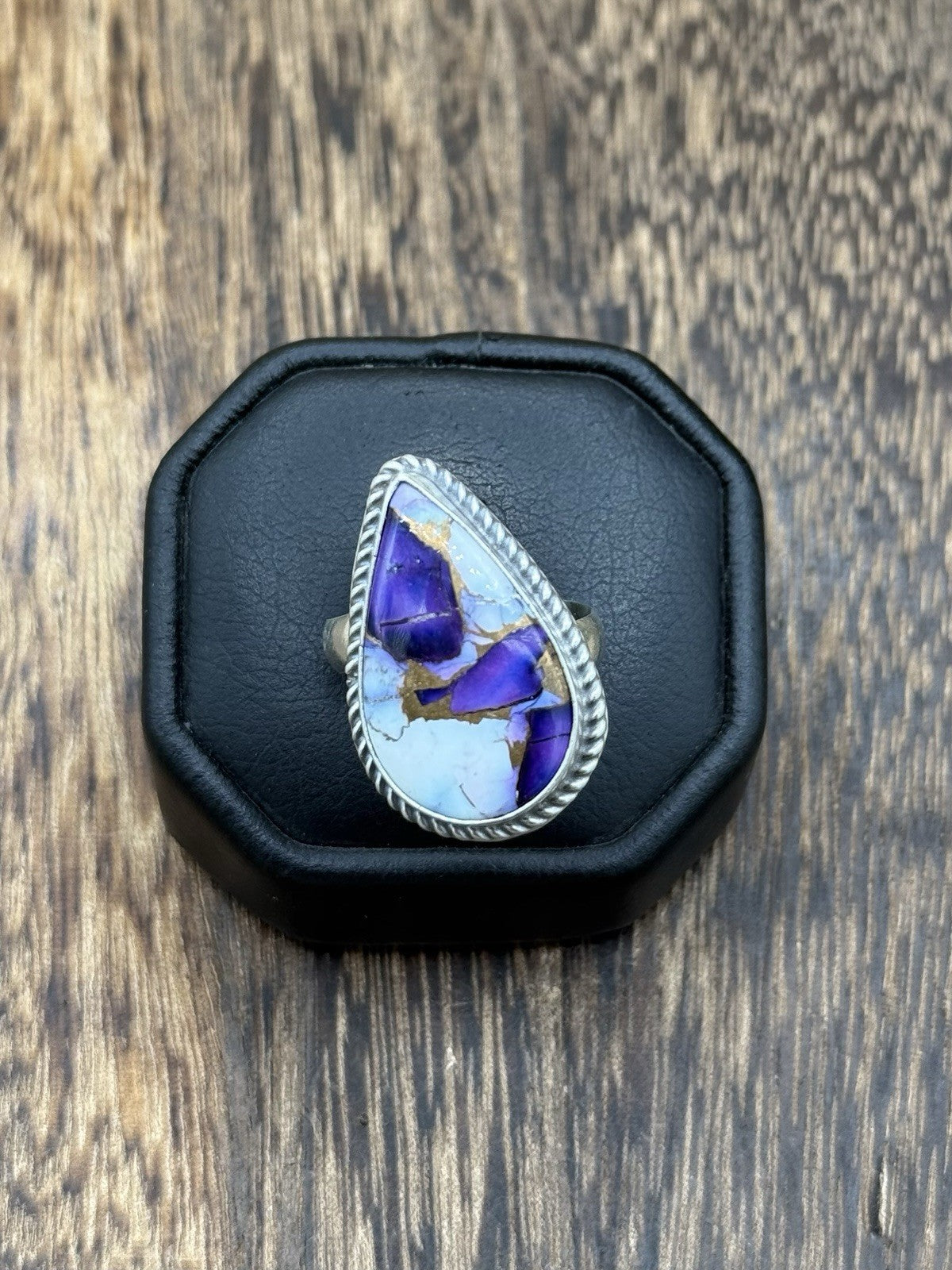 Navajo Handmade Sterling Silver Violet Rose Adjustable Ring  Size 7 To 10