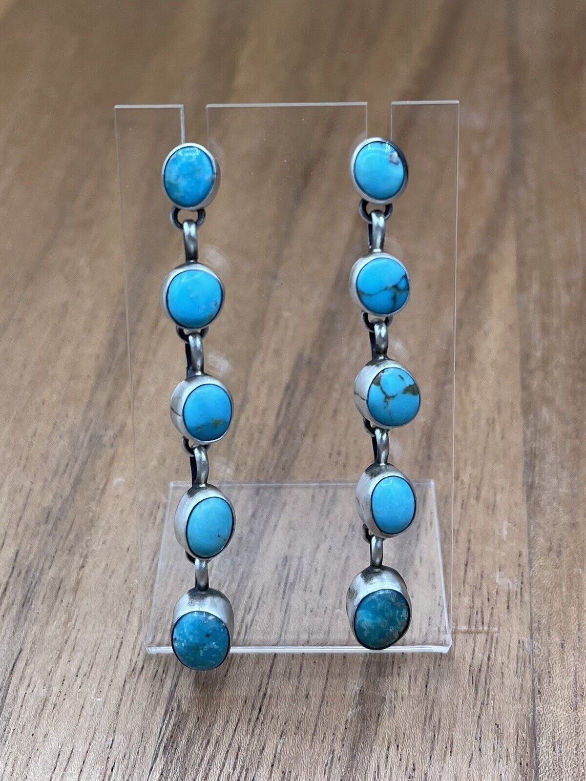 Native American Sterling Silver Navajo Handmade Turquoise Post Dangle Earrings