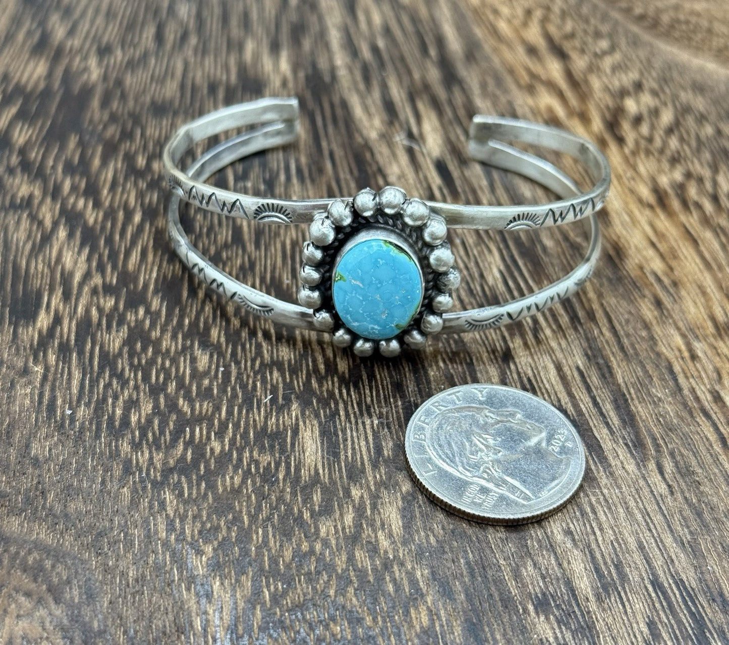 Native Navajo Handmade Sterling Silver Sonoran Gold Turquoise Cuff Bracelet