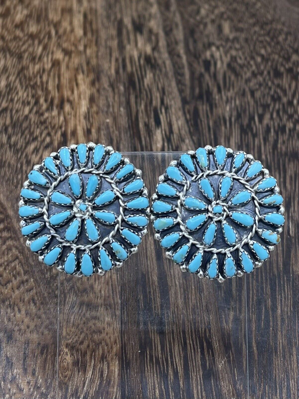 Native American Navajo Handmade Sterling Silver Turquoise Cluster Post earrings