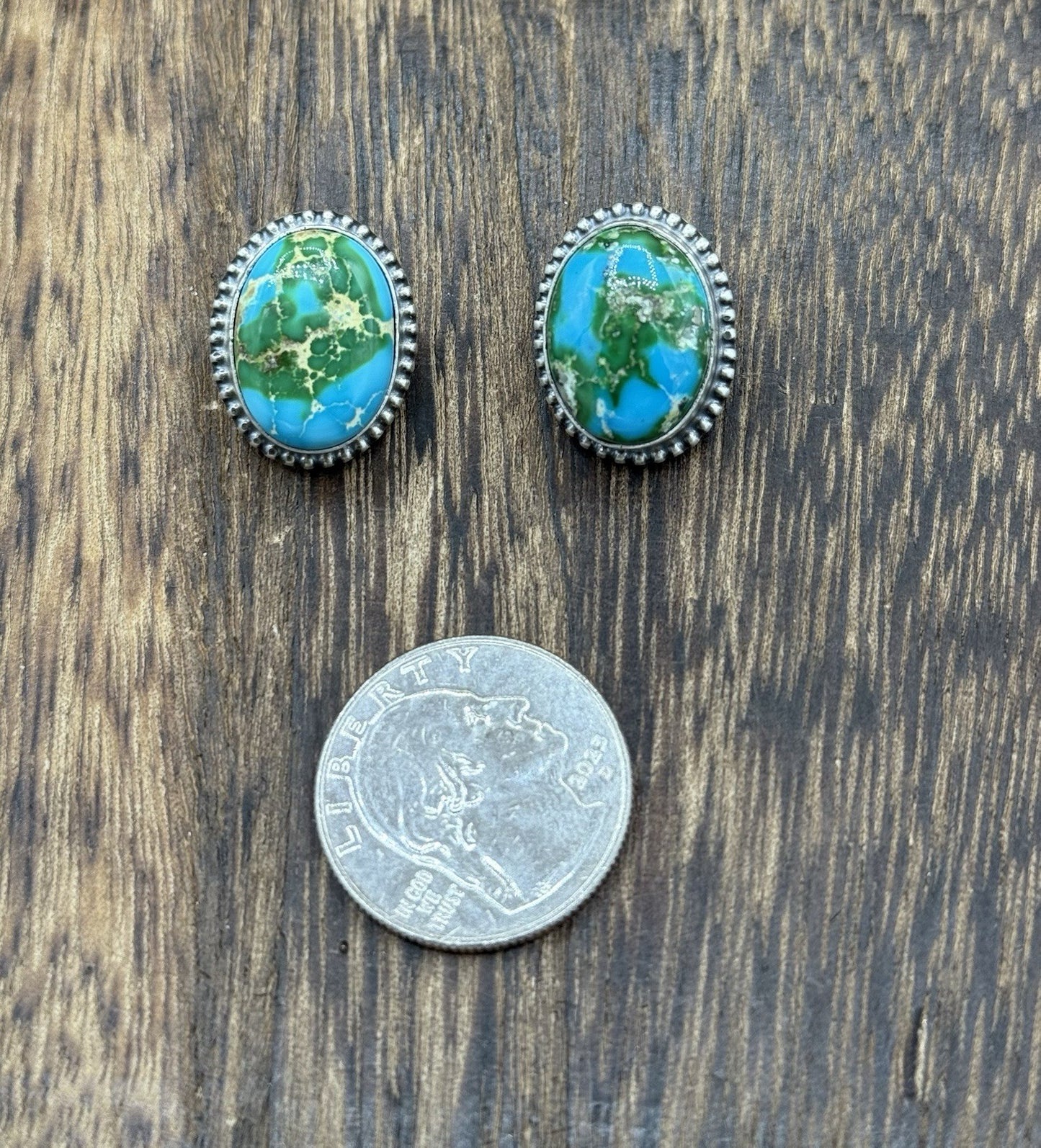 Navajo Handmade Sterling Silver Sonoran Gold Turquoise Post Stud Earrings