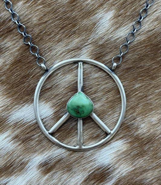 Native American Navajo handmade Sterling Silver Turquoise Peace Hippie Necklace