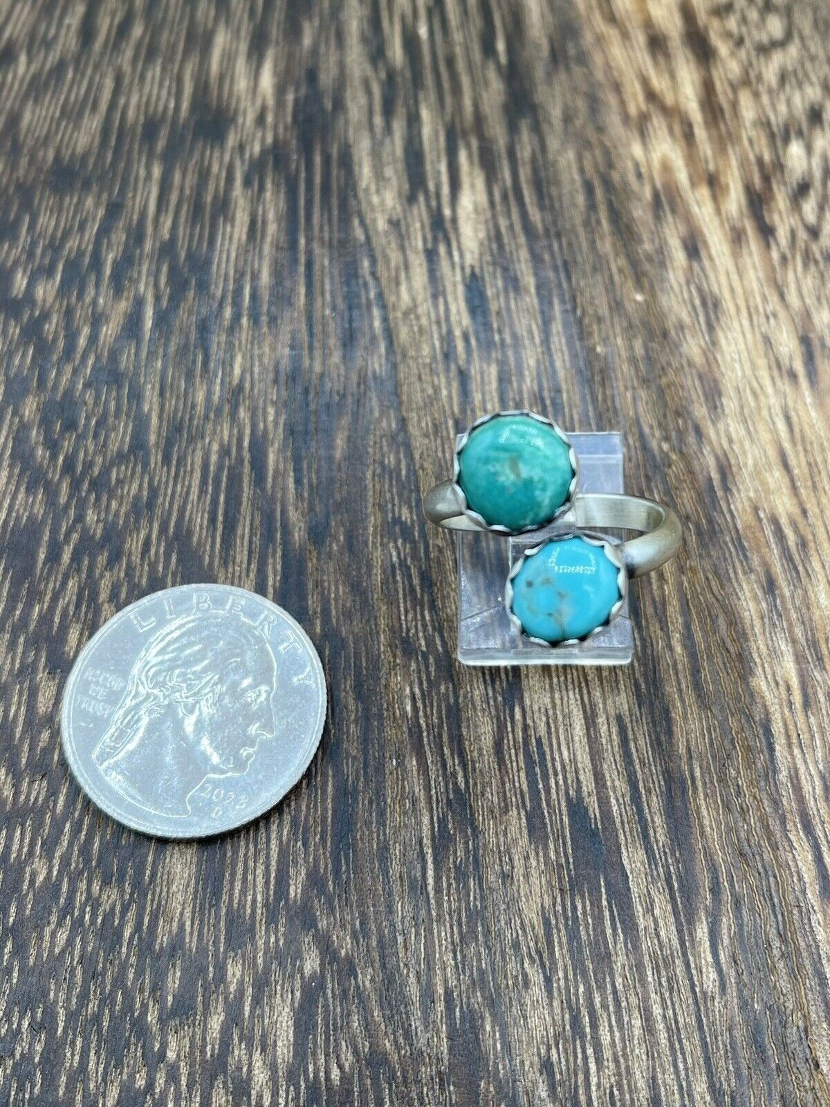 Native American Navajo Handmade Sterling Silver Turquoise Adjustable Ring 6 To 8