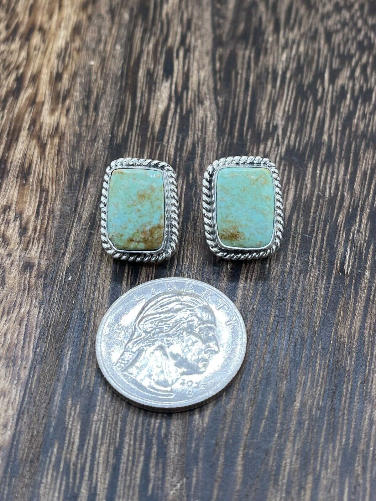 Navajo Handmade Sterling Silver Sonoran Turquoise Post Stud Earrings Byron Begay