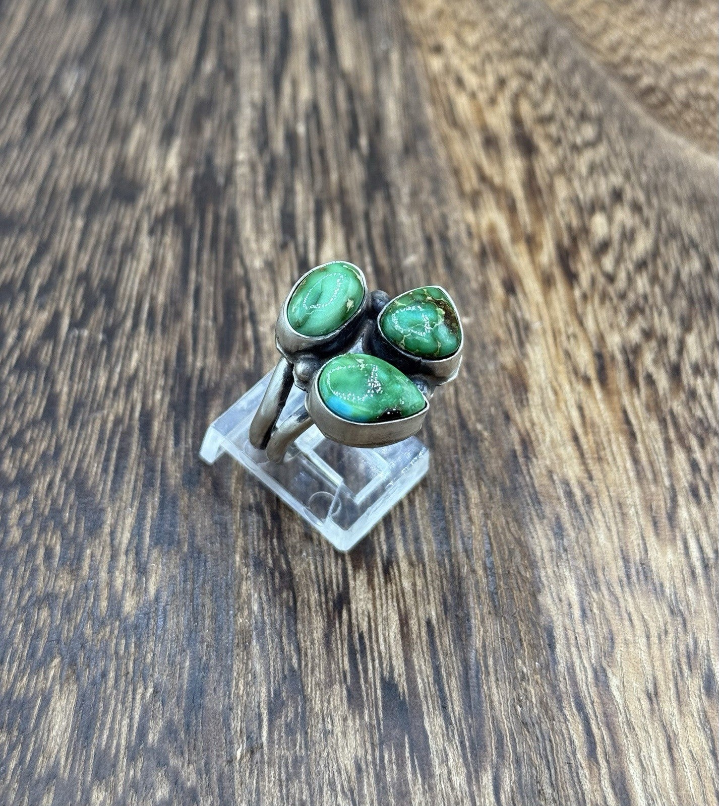 Navajo Handmade Sterling Silver Sonoran Gold Turquoise Cluster Ring Size 8