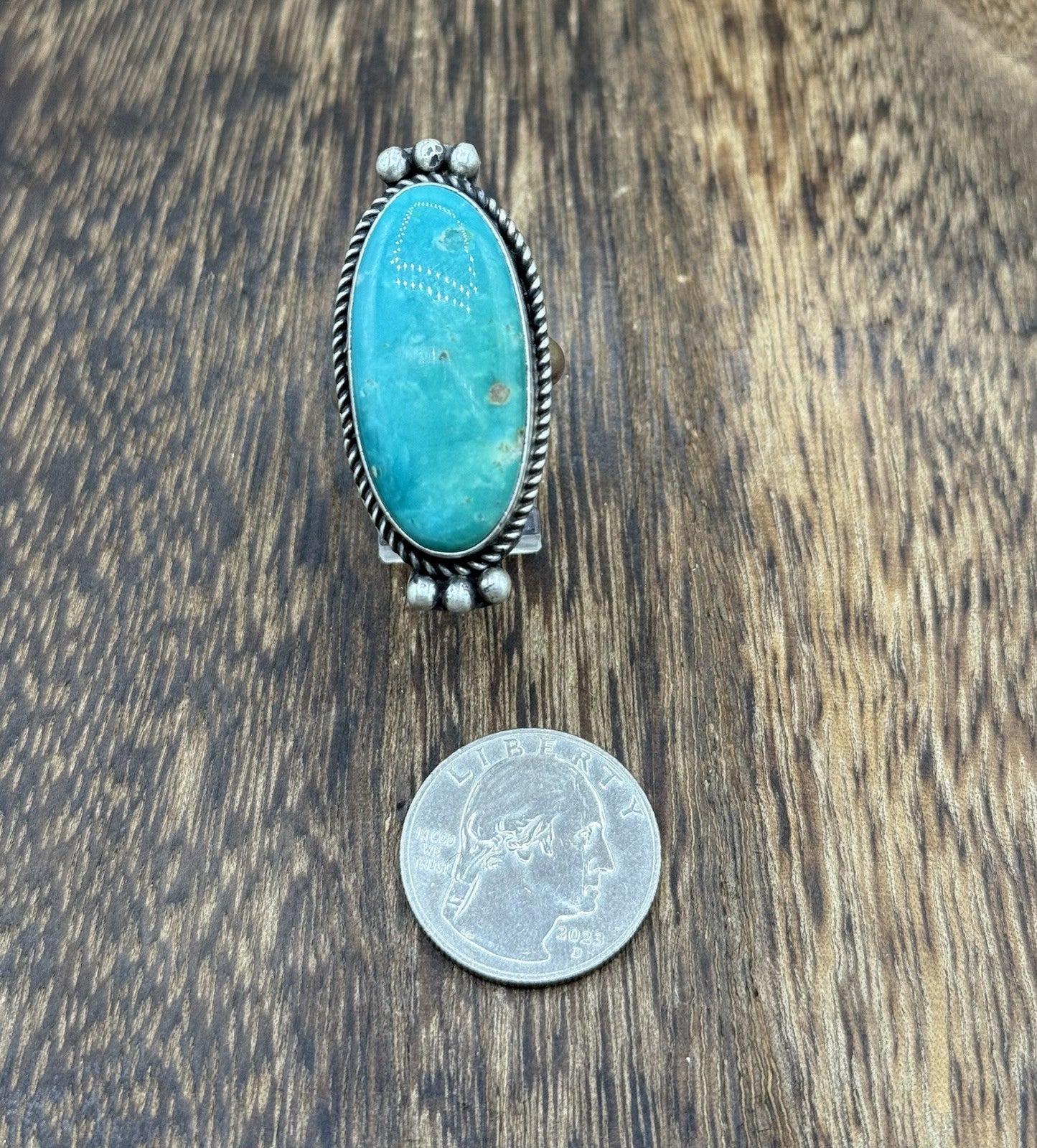 Navajo Handmade Sterling Silver Royston Turquoise Adjustable Ring Size 8 To 10