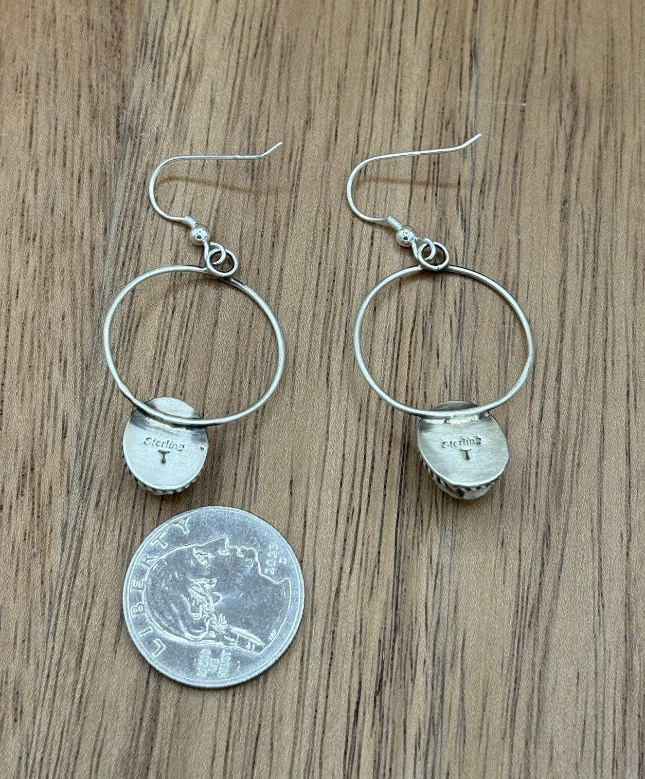 Navajo Handmade Sterling Silver Red Dahlia Rose Hoop Dangle Drop Earrings